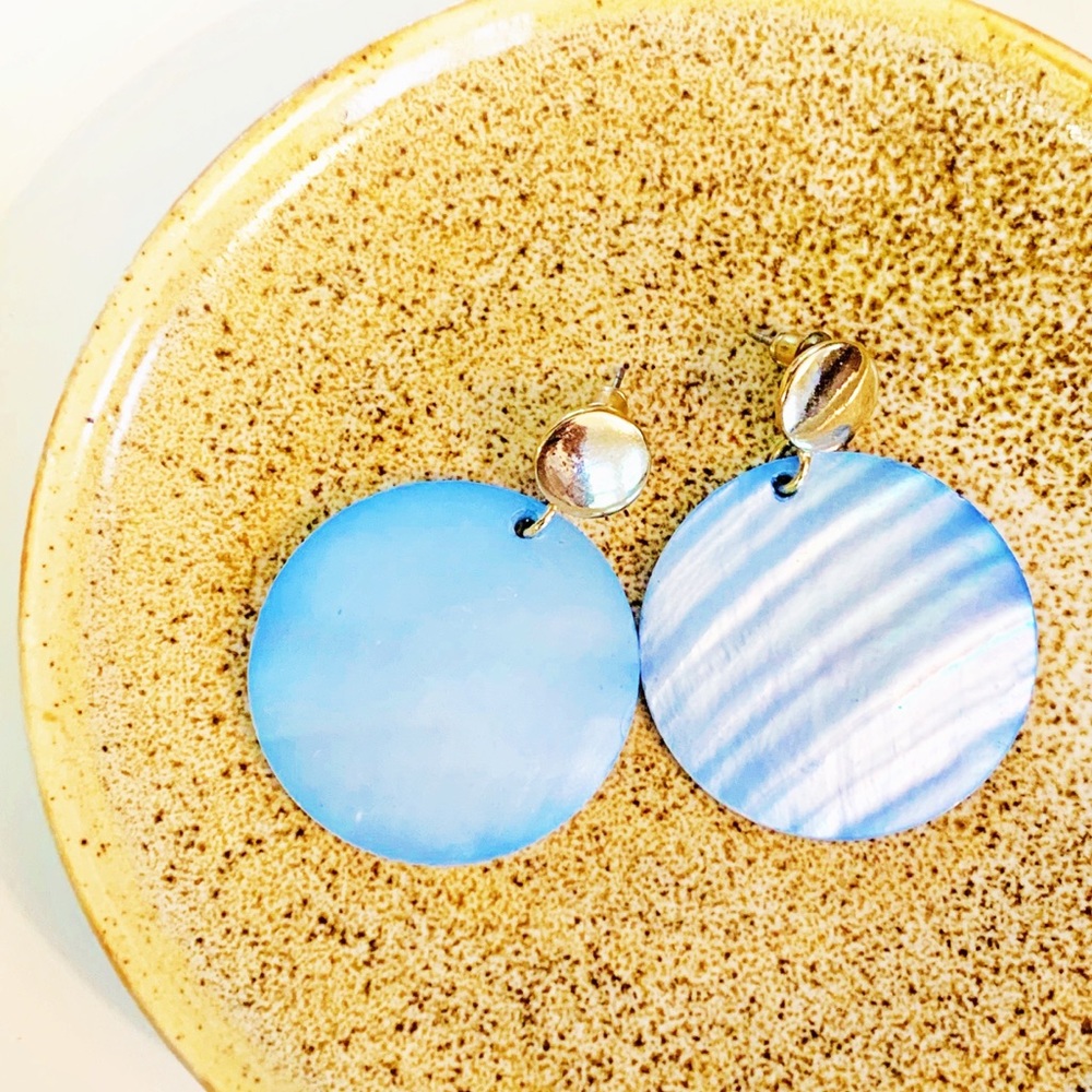 Vintage Blue Shell Coin Earrings